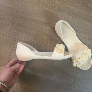 CROCS Cream Flats with Ruffle Detail